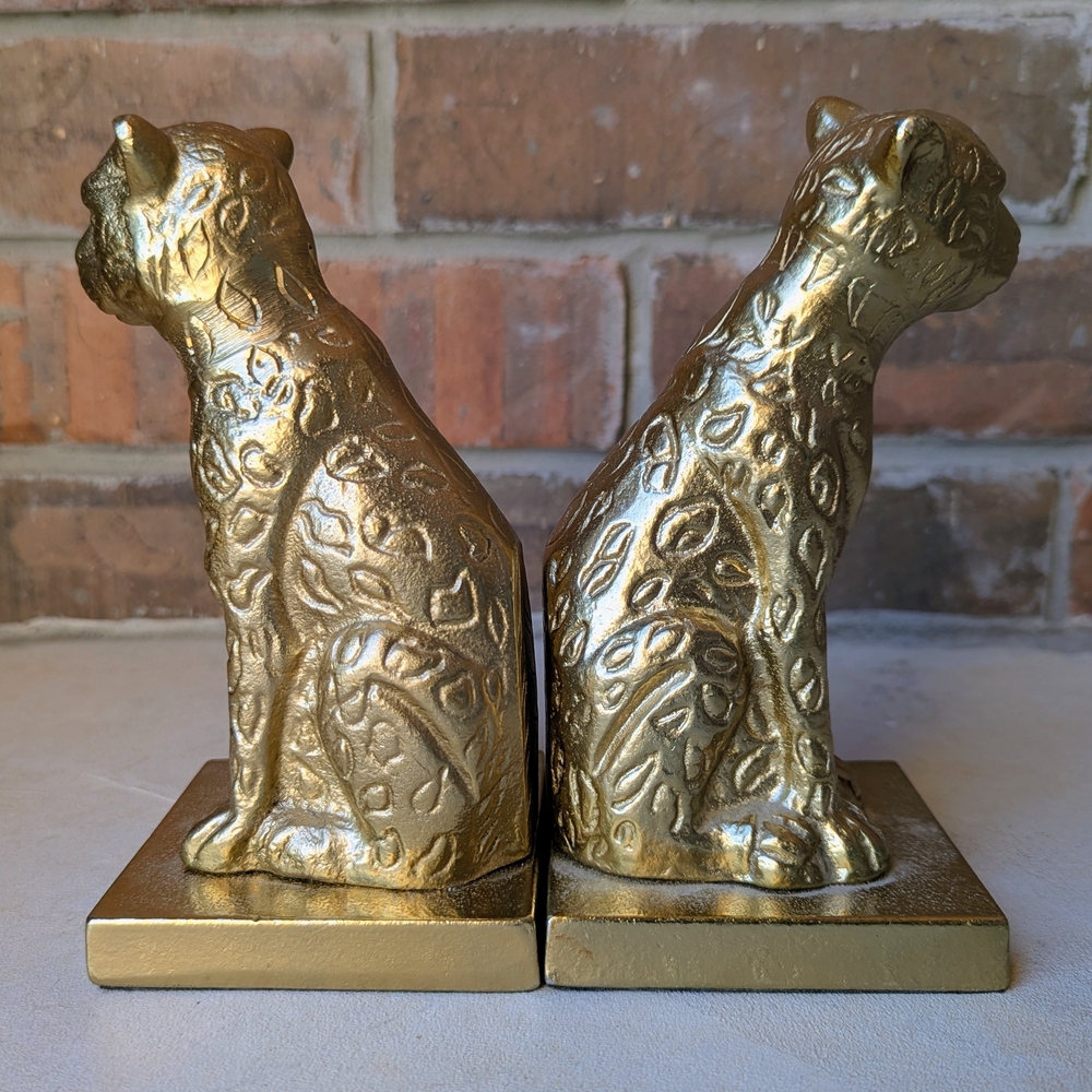 Opalhouse Cheetah Leopard Gold Brass Tone Metal Sculptural Bookends Maximalist - Picture 2 of 7
